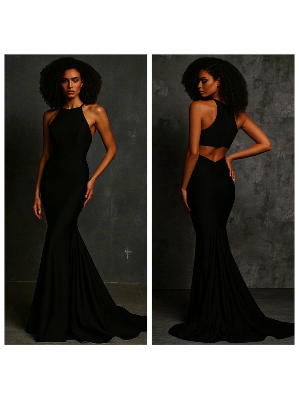 Sherri Hill Black Halter Evening Gown Size 2 Cutout Back Formal Dress Gala Prom